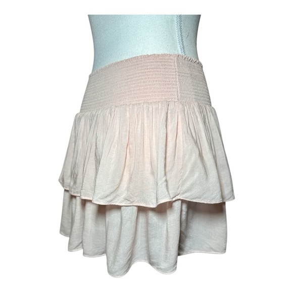 RAMY BROOK Sibyl Skirt Blush Sz S Smocked Ruffle Tiered Mini Skirt Preppy - Picture 4 of 11